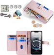 Etui z klapką do iPhone 16E, Wallet Zipper Pocket, różowe