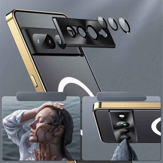 Etui z ochroną aparatu do Google Pixel 8 Pro, CamShield MagSafe, przezroczyste / złote