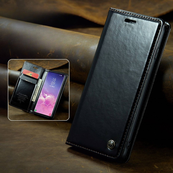 Etui z klapką CASEME do Samsung Galaxy S10+ Plus, Waxy Textured, czarne