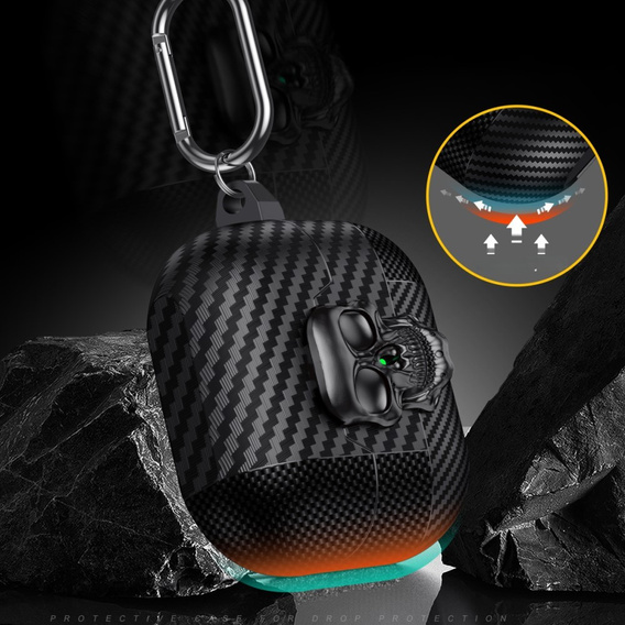 Stylowe etui TPU z motywem czaszki i karabińczykiem – Samsung Galaxy Buds 3 / 3 Pro