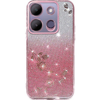 Etui do Infinix Smart 7 4G, Glitter Flower, różowe rose gold