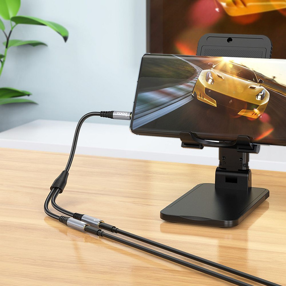 Hoco UPA21 Kabel AUX 2w1 Jack 3,5 mm (męski) do 2 × Jack 3,5 mm (żeński) 0,25 m -  szary