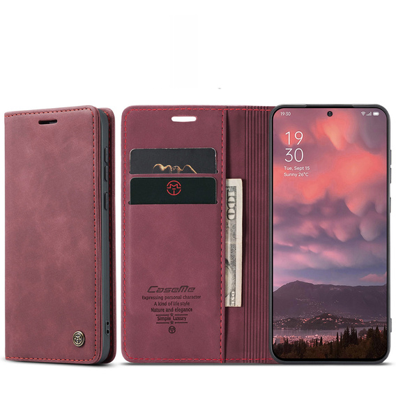 Etui CASEME do OnePlus 15, Leather Wallet Case, bordowe