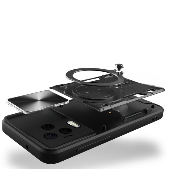Etui pancerne do Infinix Note 12 2023, z podstawką z blaszką do uchwytu, czarne
