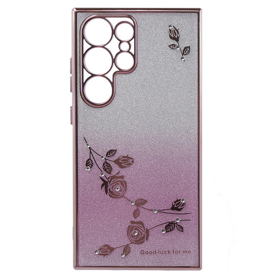 Etui do Samsung Galaxy S24 Ultra, Glitter Flower, różowe rose gold