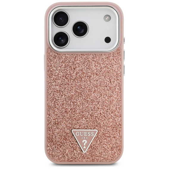 Etui GUESS do iPhone 17 Pro, Glitter Triangle Logo MagSafe, różowa