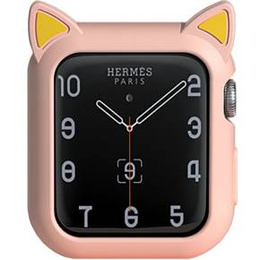 Etui Silikonowe do Apple Watch 4/5/6/SE 44mm, Kocie Uszy, Różowe