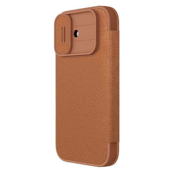 Etui z klapką NILLKIN do iPhone 17, CamShield Qin Pro, skórzane, brązowe