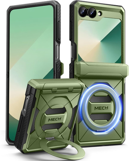 Etui do Samsung Galaxy Z Flip7 FE / Z Flip6, Tongate MECH Magsafe, zielone