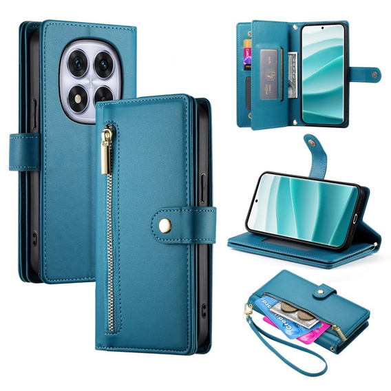 Etui z klapką do Xiaomi Redmi Note 14 Pro 5G / Poco X7 5G, Wallet Zipper Pocket, niebieskie