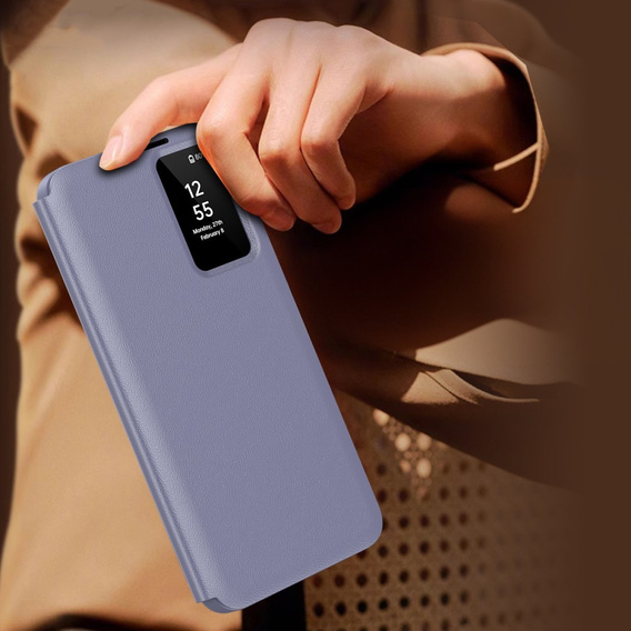 Etui z klapką do Samsung Galaxy A55 5G – fioletowe, Smart View Wallet z kieszenią na kartę