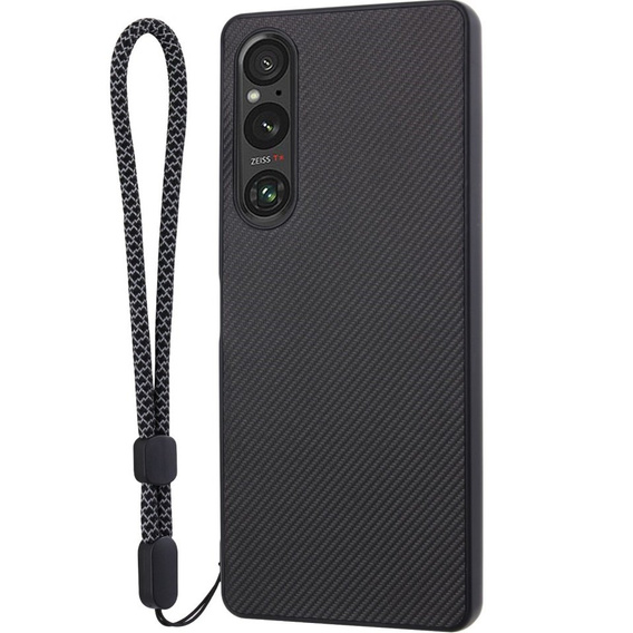 Etui skórzane do Sony Xperia 1 V, Obudowa leather hybrid, Carbon Case, Czarne