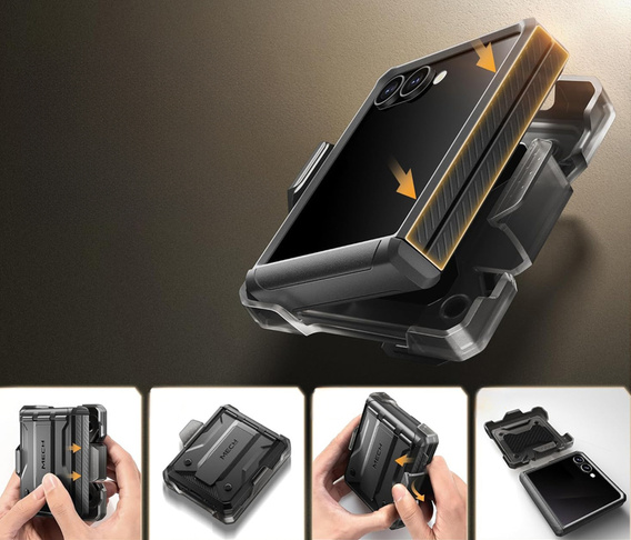 Etui do Samsung Galaxy Z Flip 7, Tongate MECH z klipsem, czarne
