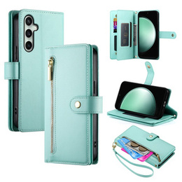 Etui z klapką do Samsung Galaxy S24 FE, Wallet Zipper Pocket, zielone