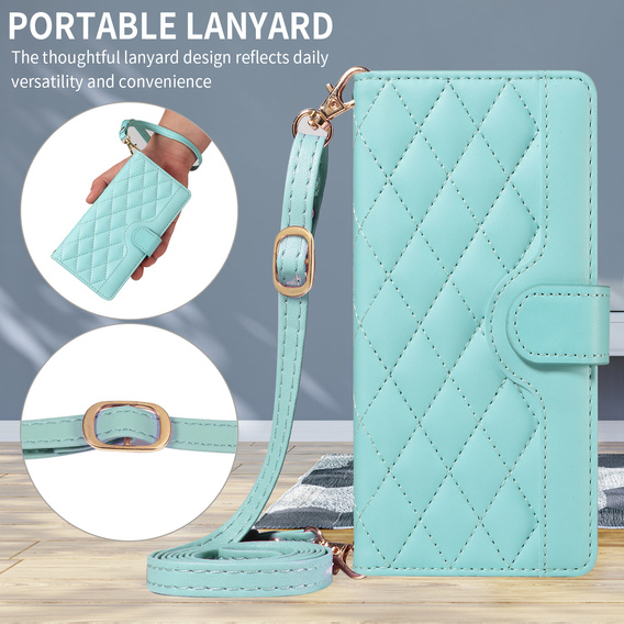 Etui z klapką do Motorola Edge 70, Rhombus Crossbody Leather, zielone