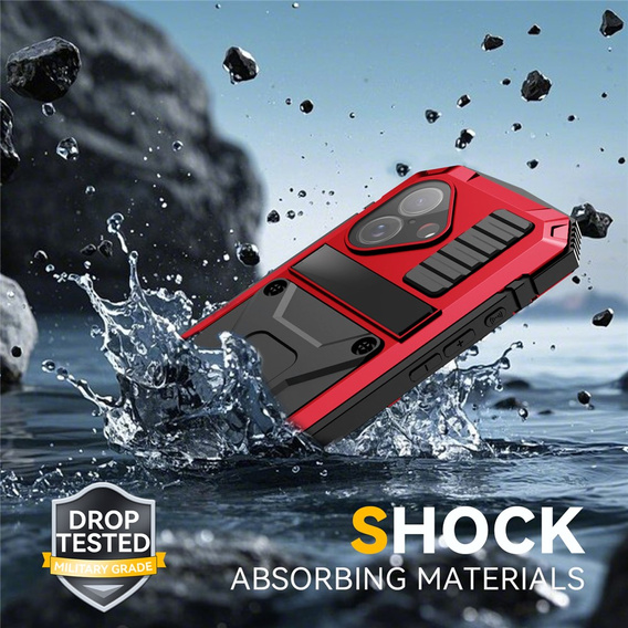 Etui R-JUST do iPhone 17 z wbudowaną ochroną ekranu - czerwone