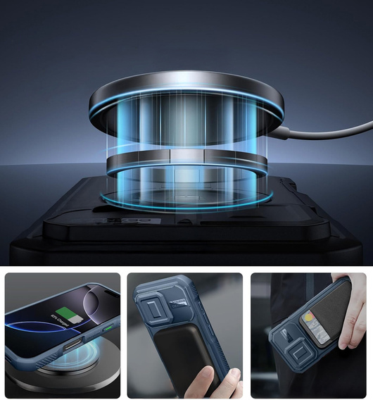 Etui Dexnor MagSafe do iPhone 16 Pro magnetyczne z przesuwaną osłoną aparatu – niebieskie