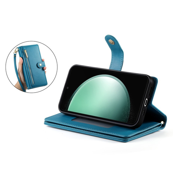 Etui z klapką do Samsung Galaxy S25 Edge, Wallet Zipper Pocket, niebieskie