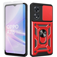 Zestaw Etui pancerne do Oppo A78 5G, Nox Camera Slide, czerwone + szkło