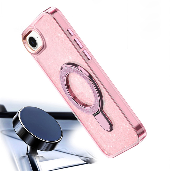 Etui do iPhone 16e, Glittery Magnetic Kickstand, różowe