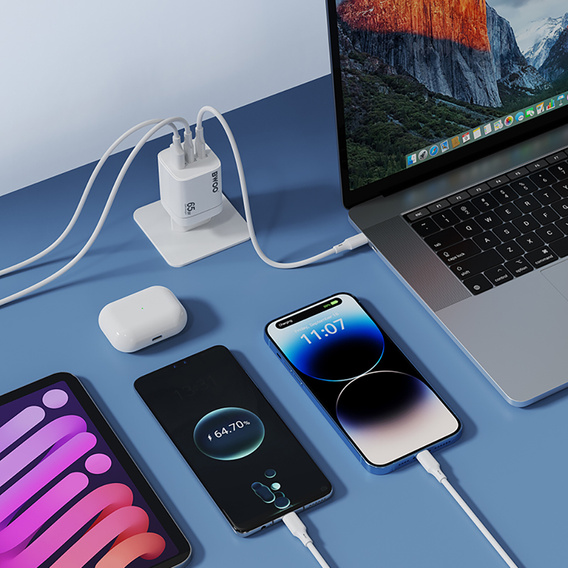 Ładowarka sieciowa BWOO CDA147 65W GaN, 2xUSB-C 1x USB-A + Kabel USB-C 1M