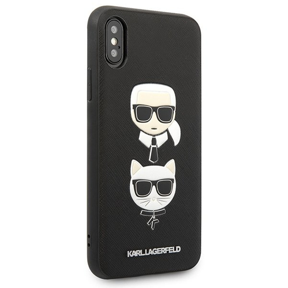 Etui Karl Lagerfeld do iPhone X / XS, Saffiano Iconic Karl&Choupette Head, czarne