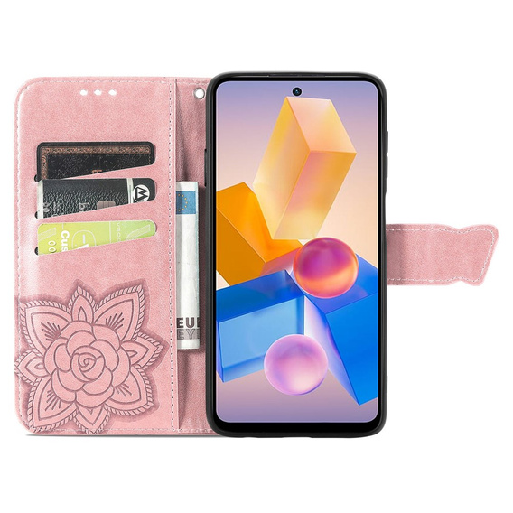 Etui z klapką do Infinix Hot 40i, Butterfly, różowe rose gold