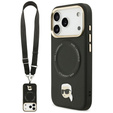 Etui Karl Lagerfeld do iPhone 17 Pro, Big Strap Karl Metal Logo MagSafe, czarne