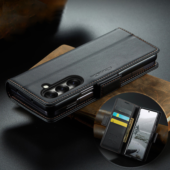Etui z klapką CASEME do Samsung Galaxy Z Fold7 5G Litchi Wallet – czarne