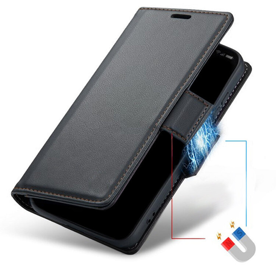 Etui do Motorola Moto G56 5G, ERBORD Glossy Litchi, portfel z klapką, czarne