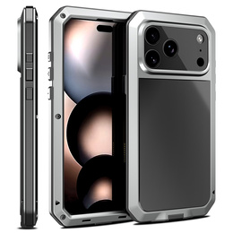 Etui do iPhone 17 Pro Max, pancerne, z wbudowanym szkłem, srebrne