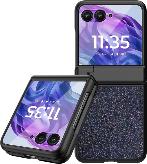 Etui do Motorola Razr 60 Ultra – Glitter PC Case ze szkłem i podstawką - czarne