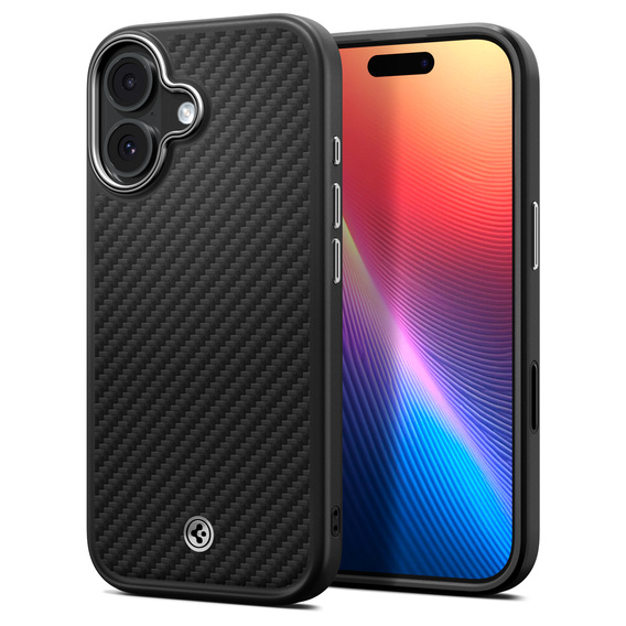 Etui Spigen do iPhone 17, Enzo Aramid MagSafe, carbon czarne / srebrne