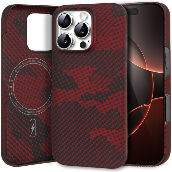 Etui do iPhone 16 Pro Max, Aramid Fiber MagSafe, czerwone