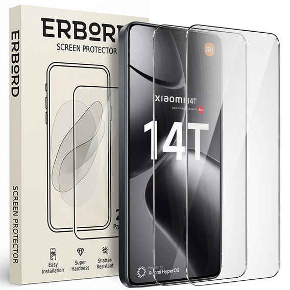 2x Szkło Hartowane do Xiaomi 14T / 14T Pro, ERBORD 9H Hard Glass, szybka