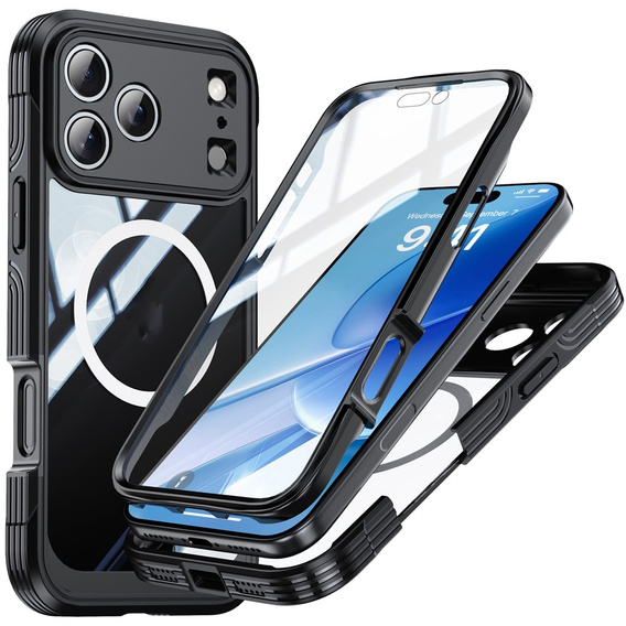 Etui do iPhone 17 Pro Max, Shockproof, ze szkłem, do MagSafe, czarne