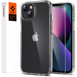 Etui Spigen do iPhone 13, Ultra Hybrid, Crystal Clear, przezroczyste + szkło