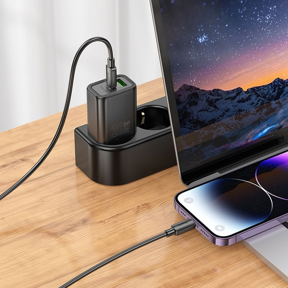 SZYBKA ŁADOWARKA USB-C 20W + KABEL 1M do IPHONE X 11 12 13 14 Pro Max czarna