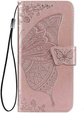 Etui z klapką do Oppo Reno 14 F / 14 FS, z wytłoczonym wzorem motyla, różowe rose gold