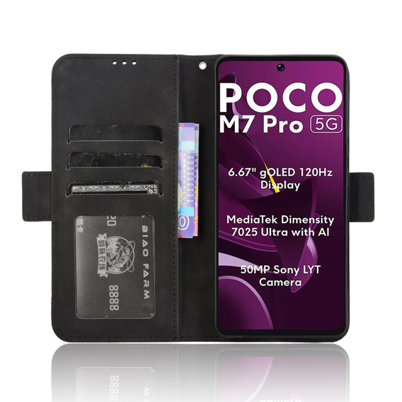 Etui z klapką do Xiaomi Poco M7 Pro 5G, Card Slot, czarne