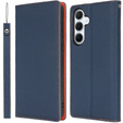 Etui z klapką do Samsung Galaxy S25, Litchi Skin Grain, granatowe