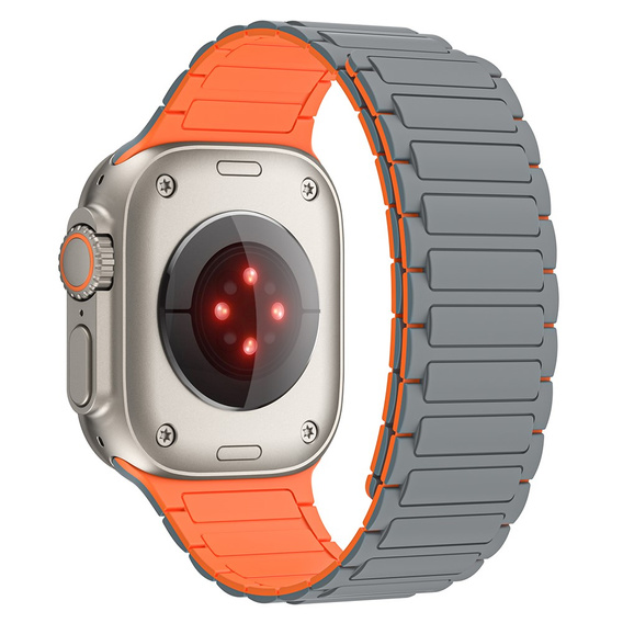Pasek Silikonowy do Apple Watch 1/2/3/4/5/6/7/8/9/10/11/SE Ultra 1/2/3 42/44/45/46/49mm, Szary/Pomarańczowy