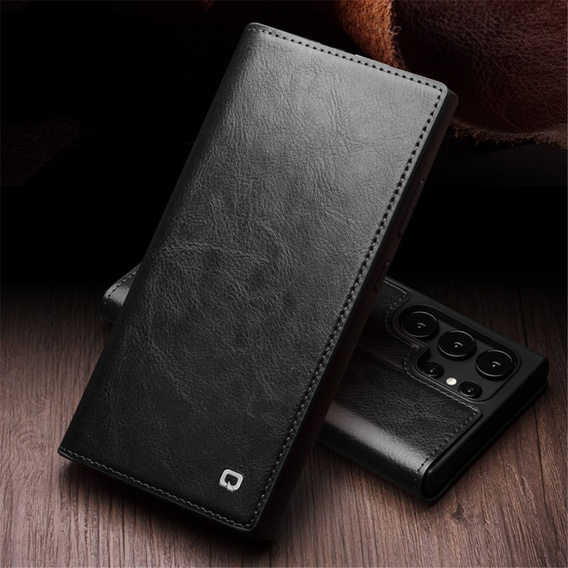 Etui z klapką do Samsung Galaxy S24 Ultra, QIALINO Leather Wallet, czarne