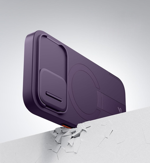 SURITCH Magnetyczne etui ochronne do iPhone 16 z osłoną kamery i podstawką - fioletowe