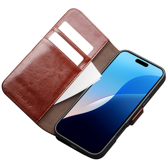 Etui z klapką do iPhone 16 Pro Max, QIALINO Leather Wallet, brązowe