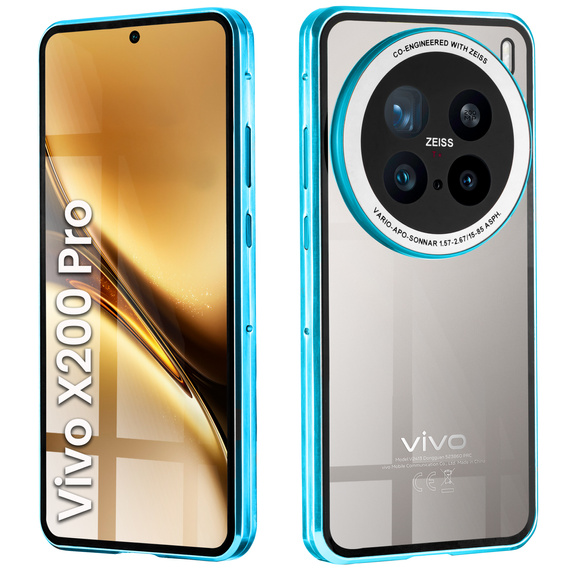 Etui do Vivo X200 Pro 5G, Magnetic Dual Glass, niebieskie