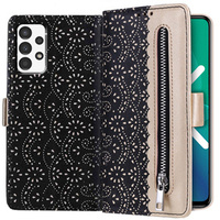 Etui z klapką do Samsung Galaxy A53 5G, Wallet Pocket Zipper Lace, czarne