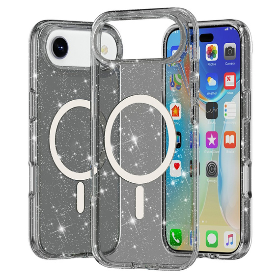 Etui do iPhone Air, do MagSafe, brokatowe, półprzezroczyste czarne