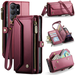 Etui CASEME do Samsung Galaxy S26 Ultra, RFID Leather Wallet, z paskiem na ramię, czerwone