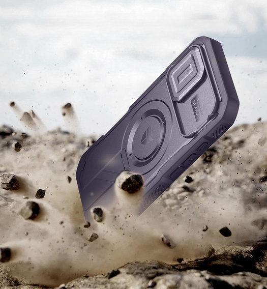 Etui Dexnor do iPhone 17 z osłoną kamery i podstawką, do MagSafe - fioletowe (Dwie ramki)
